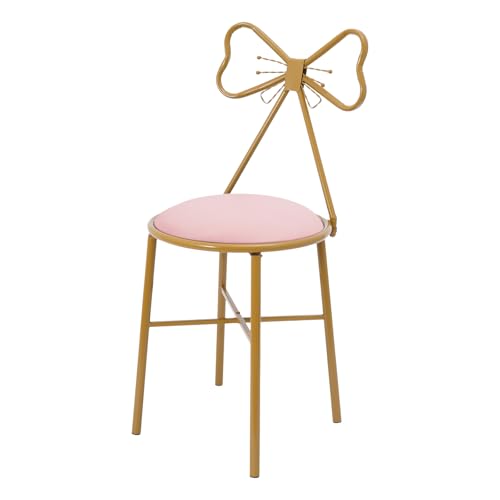 Makeup Vanity Chair with Butterfly Backrest, Stylish Metal Legs, Bow