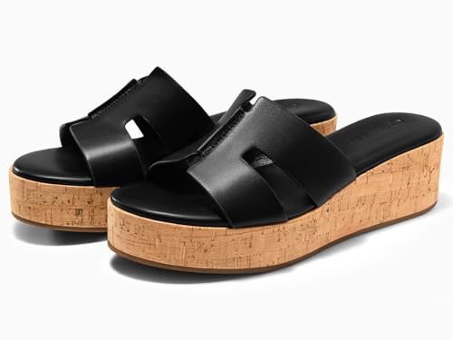 Coutgo Women's Platform Wedge Sandals Open Toe Slip On Slides Cork Heeled Cutout Comfortable Summer Shoes4