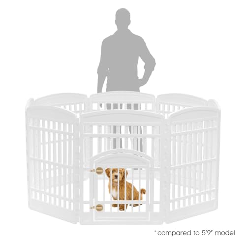 Image of IRIS USA Dog Playpen with Door, 34 inch 8 Panel Pet Exercise Pen - Indoor Outdoor Puppy Play Pen, Portable Plastic Pet Fence for Small Medium Dogs, Foldable 63 inch x 63 inch x 34 inch, White