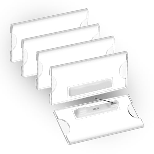 Image of Shuban 50 Pieces Name Badges with Pins for School Work Name Badge Holder for Clothes Clear Acrylic Sign Display Holder DIY Blank Id Holders Printable Name Label for Work Business Classroom