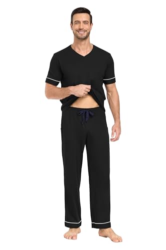 EA'S SECRET Mens Pajamas Set Short Sleeve Sleepwear 100% Cotton Nightwear Soft Comfy Pjs Sleep Set With Pocket4