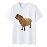 Capybara Damen-T-Shirt mit Selfie-Grafik, niedliches Cartoon-Druck, lässiges T-Shirt, weich, bequem, stilvoll, Sommer-Top, beige, XXL