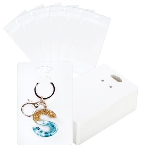 joycraft 100Pcs Keychain Display Cards with Self-Sealing Bags, 3x4.7 in White Paper Jewelry Cards Holder, Blank Jewelry Wrapper Card for Selling, Craft Fairs