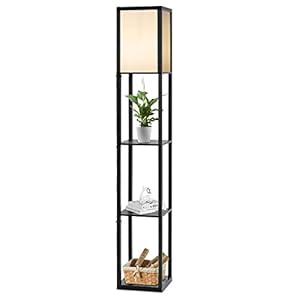 COSTWAY Staande lamp met houten legplanken, 2-in-1 vloerlamp met 3-laags planken, binnenverlichting met E27-fitting tot 60W voor woonkamer slaapkamer kantoor, hoogte 160 cm