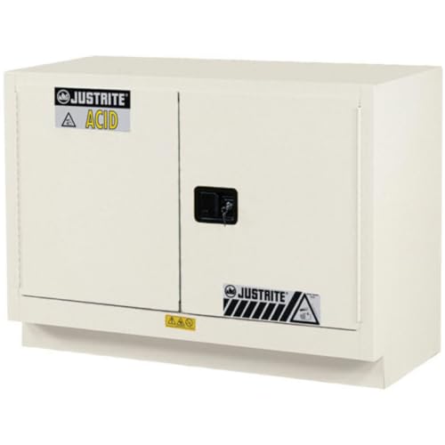 Image of Justrite Acid Corrosive Storage Cabinet - 31 Gallon 2 Door Self Close Chemical Storage Cabinet with ChemCor Coating - 22 inch x 36 inch x 48 inch - Made in The USA - Light Neutral - 8849272