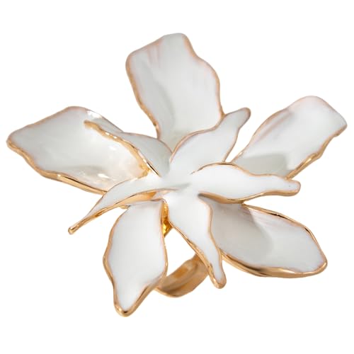 Elegant Big Flower Shaped Rings Adjustable Open for Women Exaggerated Jewelry for Weddings and Birthdays