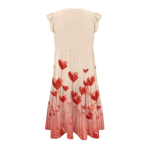 Image of Women's Casual Ruffle Sleeve Dress V Neck Pullover Dress Flowy A-Line Pleated Lightweight Dress with Pockets