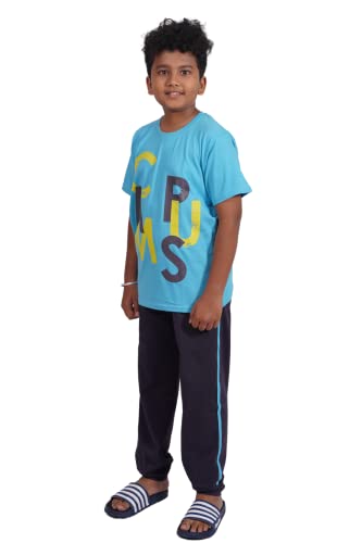Image of Kids Night Suit for Boys - Cotton Set of Pyjama & T-Shirt Sleepwear - Lightweight & Comfortable Night Wear for Kids