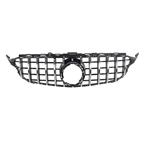 KARPAL Front Bumper Chrome Grille Compatible With Mercedes Benz W205 C250 C300 2019-2021 GT R w/o Camera Black CHROME