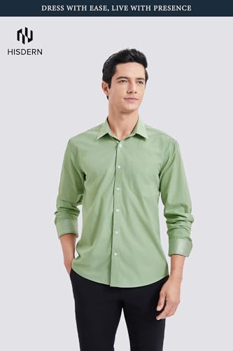 Image of HISDERN Mens Business Dress Shirts Long Sleeve Casual Button Down Shirt Formal Inner Collar Contrast Shirt for Men Wedding