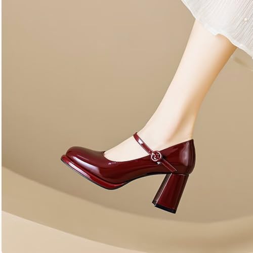 INEELUYI Women's Square Toe Mary Jane Pumps Comfortable Chunky Low Heel Pumps Retro Dress Pumps3