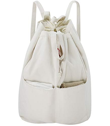 100% Breathable Cotton Canvas Laundry Backpack Bags with Drawstring Closure