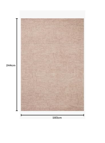 Image of Modern Pattern Wool Carpet with Loop Texture Yarn Anti Shedding Carpet Size 6x8 Feet B5 Pink Color