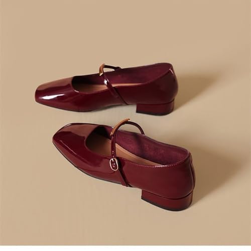 Red Mary Jane Flats for Women with Closed Square Toe, Dressy and Comfortable Ballet Flat Slip-On Ballerina Shoes2