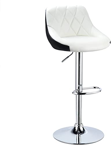 Oakcraft Louver Bar Chair for Breakfast Dining Stool Kitchen Island Counter Bar Stools Leatherette Exterior, Adjustable Swivel Chrome Gas Lift, Steel Footrest & Base (Pack of 1) (White Black)