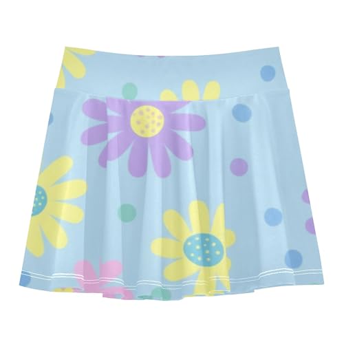 Pastel Daisies Polka Dots Blue Skirts with Shorts Uniform Athletic Shorts Girls Skorts Teen Cheer 4t