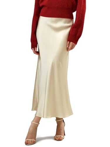 LilySilk 100% Silk Maxi Skirt for Women 32MM Long Silk Skirt with Flare Hem Ladies Midi Silk Skirt