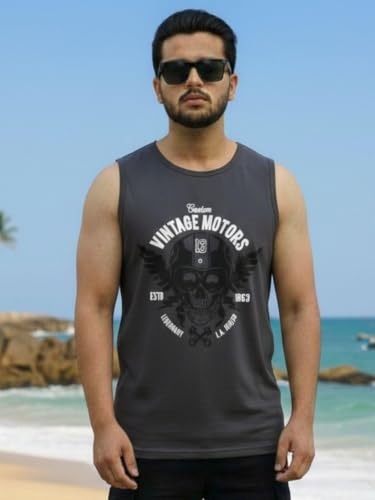 Image of Rigo Stylish Cotton Printed Vest for Men | Round Neck,Regular Fit, Sleeveless T-Shirt Vest for Men | Casual Innerwear Sando for Men & Boys - Perfect for Workouts Gym, Vacations, and Beaches