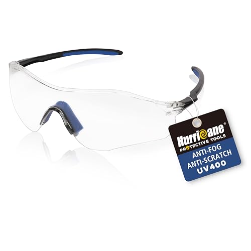 HURRICANE UV400 Safety Glasses, Clear Lens, Lightweight PC Glasses with Anti-Fog...