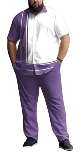 TIFIYA Men's Casual Loose 2 Piece Dress Shirts Suit,Classic Striped Shirts with Pants Set Party Wedding Streetwear S-5XL