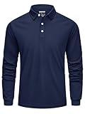 Cavva Poloshirt Herren Langarm Atmungsaktiv Arbeits Poloshirts Button Polohemd Golf Herbst Casual Polo Hemd Dunkelblau XL