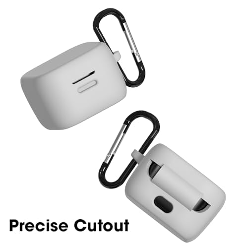 Image of Sounce Earphone Case Cover Compatible for Boat Airdopes Fuel, Soft Silicone Skin Case Cover Shock-Absorbing Protective Case with Keychain [Front LED Visible](Grey)