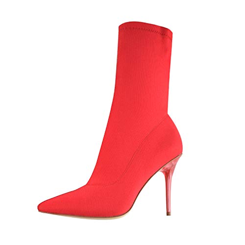Vivianly Stretch Pointed Toe Sock Booties Mid-Calf Ankle Boot Stiletto Heel Boots For Women Size 9 B(M) Us thumb #5