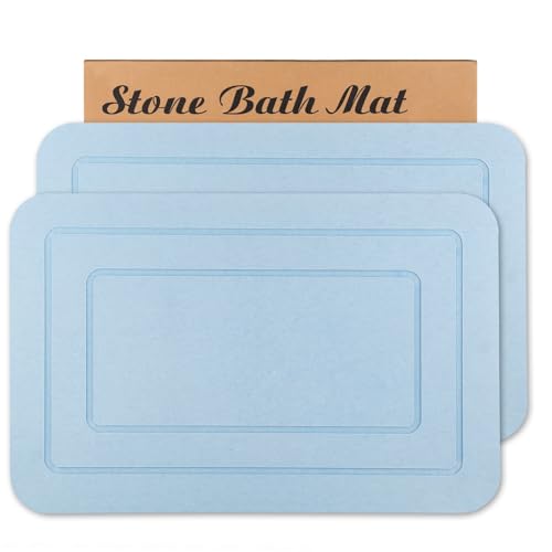 HUMIGA 2 Pack Diatomaceous Earth Bath Mat, Stone Shower Mat, Non-Slip Super Absorbent Quick Drying Bathroom Kitchen Floor Mat, Blue, 24x15