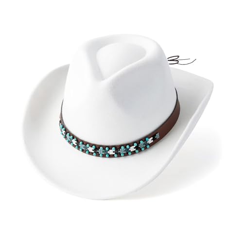 Costume de cowboy hippie 2026 - Chapeau de cowboy western pour homme et femme - Chapeau élégant avec large bord et bande de perles - Chapeau classique pour...