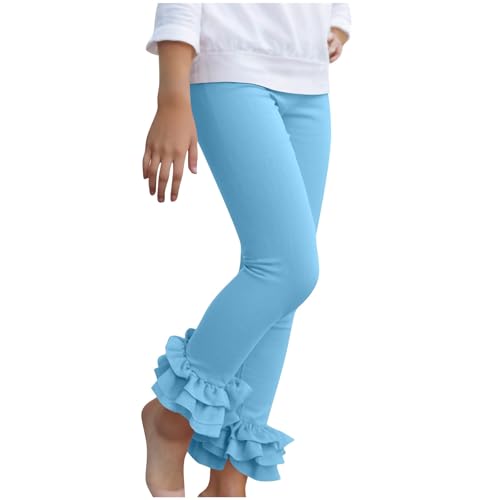 Girls Ruffle Hem Dance Leggings High Waisted Leggings Kids Solid Casual Athletic Trousers School Clothes with Pockets - Main Image