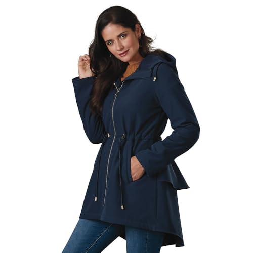 Masseys Flounced Anorak for Women, Zip-Up Hooded Jacket with Drawstring Waist