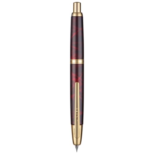 Image of Jinhao 10 Press Fountain Pen with Box, Marble Red Retractable Fine Nib with Ink Converter Set (Golden Clip)