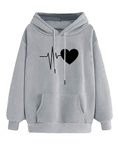 heekpek Sudaderas con Capucha Mujer Mangas Largas Pullover Tops Sudadera Deportiva Mujer Talla Grande Suéter con Cordón Tops con Bolsillos Mujer para Otoño Invierno Hoodies(Gris,XL)