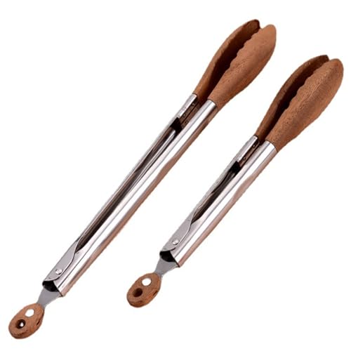 Pintas de madera de 2 piezas 9 y 12 Ponetas de madera de nuez resistentes al calor sin deslizamiento con mango de acero inoxidable Alimento automático para cocinar a la cocina BBQ Serving Ensal