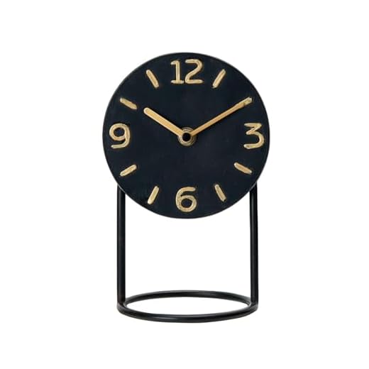 SOFFEE DESIGN Table Clock with Round Base, Iron Silent Desk Clock Battery Operated for Living Room Bedroom Home Decoration, Black
