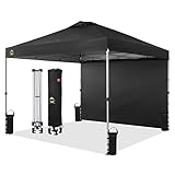 CROWN SHADES 10x10 Pop up Canopy Instant Commercial Canopy Including 1 Removable Sidewall, 4 Ropes, 8 Stakes, 4 Weight Bags, STO 'N Go Bag, Black