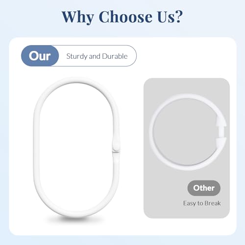 Bathway Shower Curtain Rings, White Shower Curtain Hooks 12 Pcs Anti-Drop Shower Rings for Curtain, Metal Shower Curtain Rings Rust Proof, Shower Hooks for Shower Curtain Rod, Curtain Rings