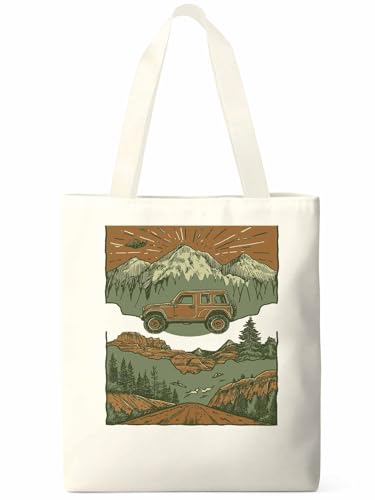 Canvas Tote Bag, Retro Off-road Vehicle Mountain Aesthetic Canvas Tote Handbags for Women Shoulder Bag,