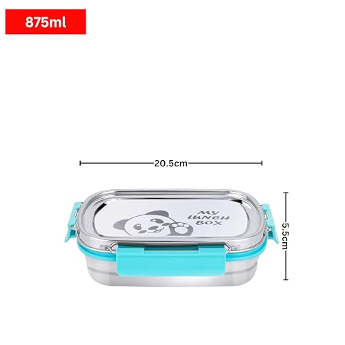 Image of PDDFALCON Stainless Steel Recta Munchy with Panda Print with 100% Leak-Proof, BIS Certified, Jindal Seal & Made in India Lunch Box - 875ml (Recta Munchy Sky Blue, 875ml)