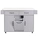 All-in-One Rolling Kitchen Island Cart with Trash Can Storage, Drop Leaf Design, Spice & Towel Racks, Drawer, & Adjustable Shelf (Grey)