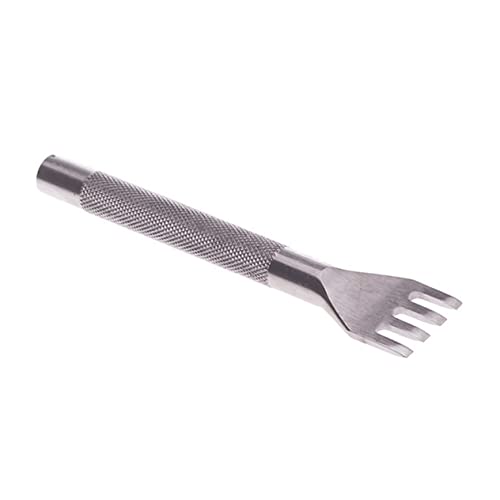 Angoily 4 Tooth Leather Punching Tool Durable Steel Leatherworking Tack Tool for Easy DIY Craft Projects Sharp Teeth for Quick Punching Comfortable Grip Handle