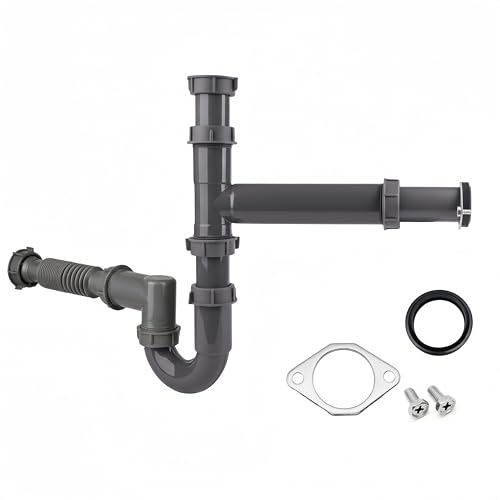 Garbage Disposal Installation Kit Complete Kitchen Sink Drain Pipe Kit for Double Bowl Sink 1-1/2 Plumbing Wall Mount or Floor Drain Includes Elbow P trap Flange Gasket and Adjustable Tailpipe