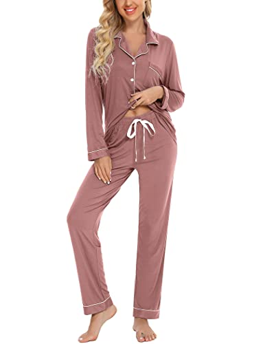 Image of Pjmlifecoco Pajamas Set Long Sleeve Womens Button Down Sleepwear Two Piece Nightwear Soft Pj Lounge Sets S-XXL