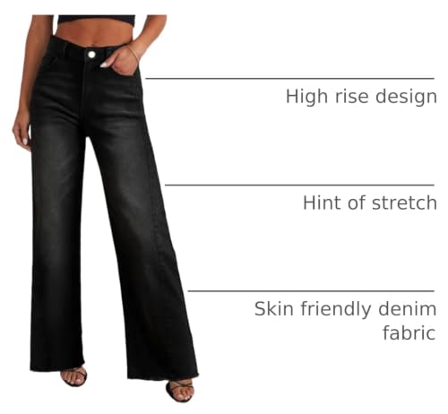 Image of PRETTYGARDEN Women's Wide Leg Jeans Raw Hem Denim Pants