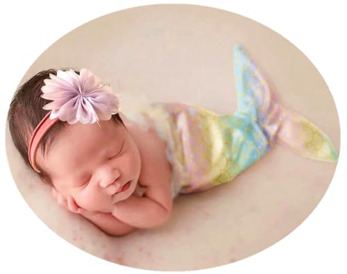 KLEYAO Newborn Baby Photography Props,Girl Outfits with Headband,Mermaid Tail Costume,Baby photo shoot Party Supplies (Yellow)