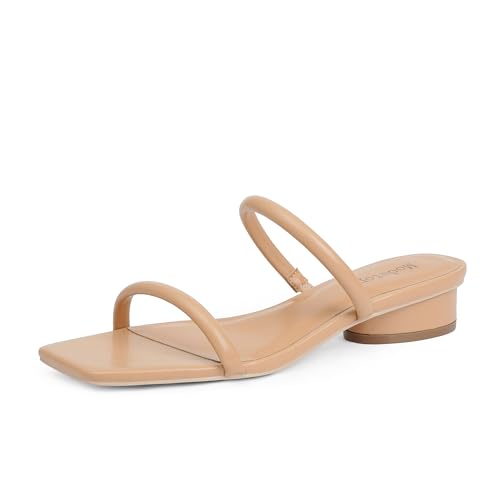 Modatope Square Open Toe Heeled Sandals Women Two Strap Chunky Heel Sandals for Women Low Block Heel Sandal Dressy