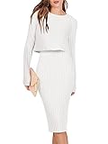 ANRABESS Women's Casual Two Piece Outfits Long Sleeve Ribbed Knit Crop Top and Tank Bodycon Midi Dresses Pullover Sweater Sets B965mibai-L White