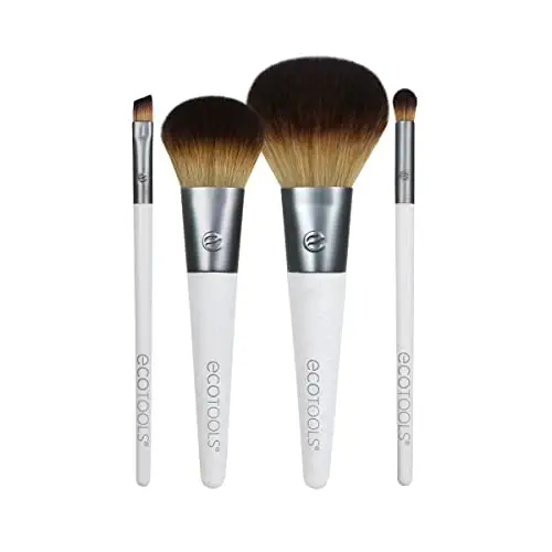 EcoTools On-The-Go Makeup Brush Kit, Travel-Friendly Brush Set, Convenient Makeup Tools for Powders, Blush, Bronzer, &amp; Eyeshadows, Eco-Friendly, Synthetic Bristles, Cruelty-Free &amp; Vegan, 5 Piece Set