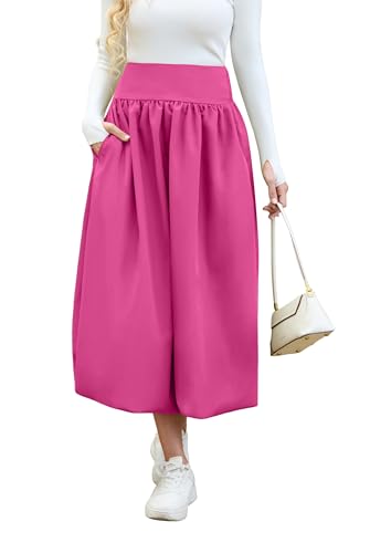 Women's Bubble Long Skirt Elastic Waist A-Line Pleated Ruffle Flowy Balloon Maxi Skirts with Pockets