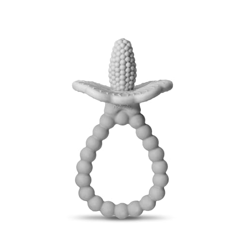 Image of RaZbaby RaZberry Plus Baby Teether – Easy-to-Hold Toy for Front & Back Teething Relief, BerryBumps Texture for Sensory Development, Soothes Sore Gums, BPA-Free, Great Gift for Babies 3M+ – Grey
